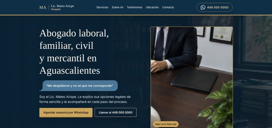Portada de un diseño de muestra para un despacho de abogado
